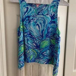 Lilly Pulitzer oh shucks Sonja cropped blue fringe top size 10